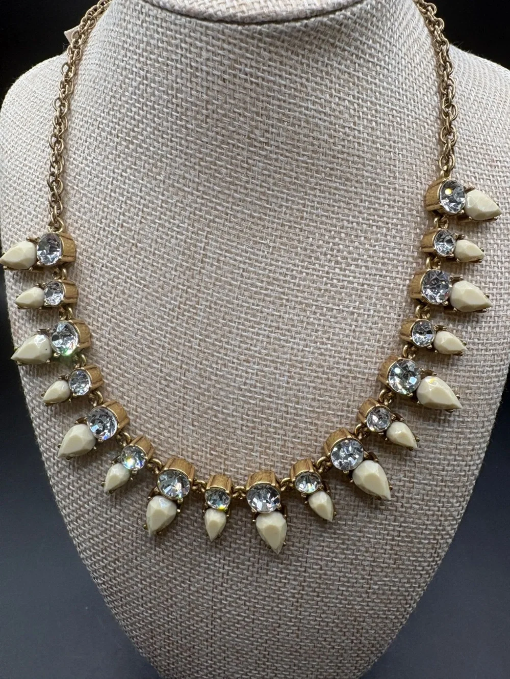 J Crew Clear Crystal Creme Beaded Teardrop Necklace NWT - Picture 6 of 6